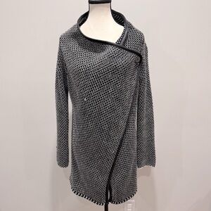 Chic Black & White Italian Asymmetrical Knit Jacket – Size M